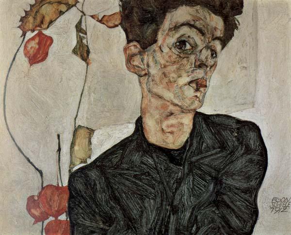 Egon Schiele Self-Portrait with Chinese Lantern Fruit Norge oil painting art